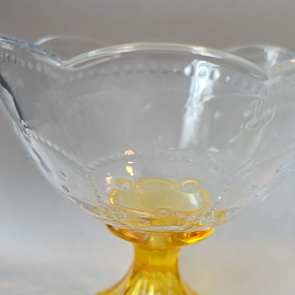 Glass Dessert Bowls/Compotes with Yellow Bases Set of 2